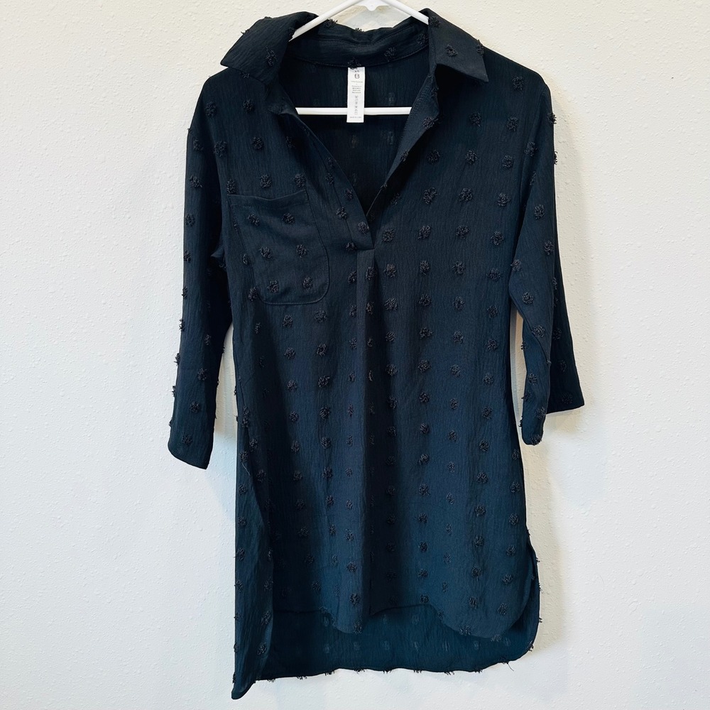 B Collection Women's Black Textured‎ Button Down Tunic Shirt Dress XS